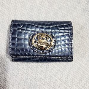 KVZ Small Tanzanite Blue Faux Croc Print Wallet Bifold Snap Close EUC